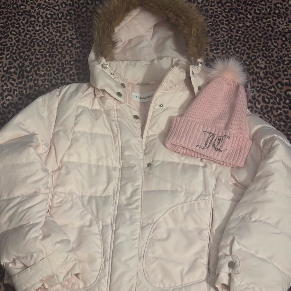 Calvin Klein Light Pink Quilted Hooded Jacket